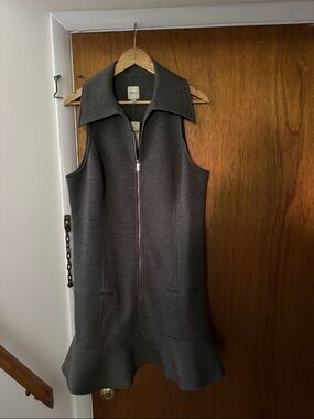 Maeve Charcoal Zip-Front Flounce Mini Dress